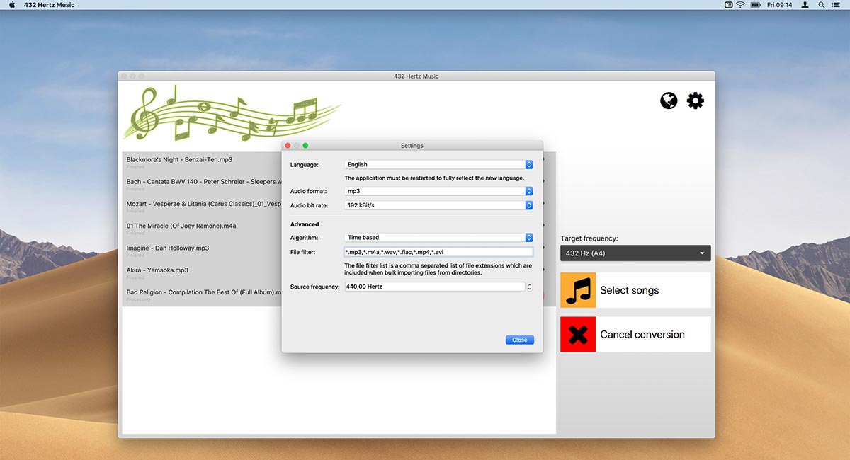 432 Hertz Music converter for Apple macOS